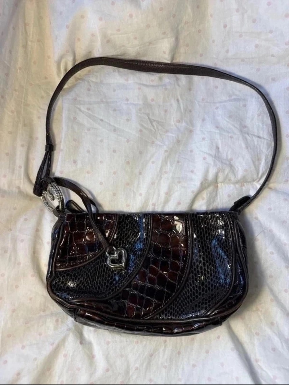 Brighton Patent Croc-Effect Shoulder Bag in Dark Brown